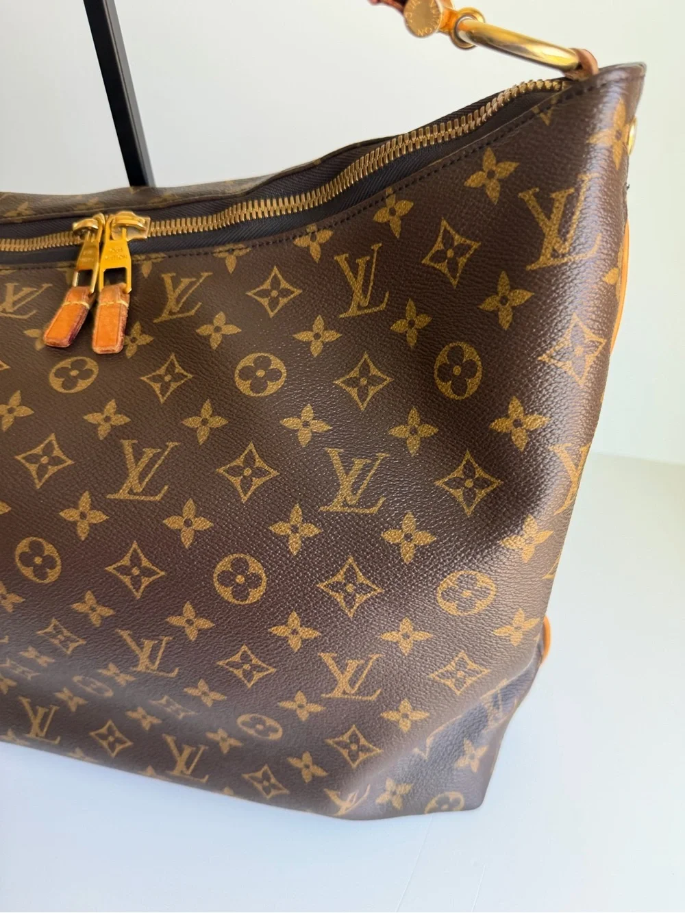 Authentic Louis Vuitton Sully MM Monogram Canvas & Leather Shoulder Handbag